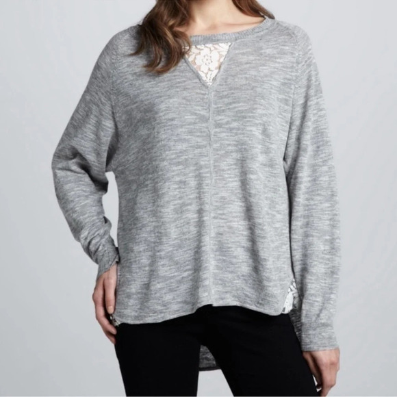 French Connection | Lace Knit Pullover | Gray/Cream | size M - Picture 1 of 9